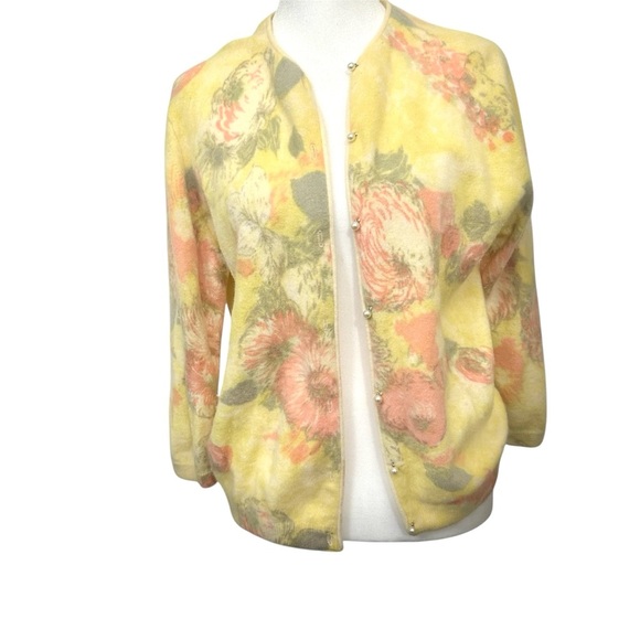 1950s Angelon by Darlene Angora Lambswool Floral Cardigan Sweater VTG Coquette - Picture 3 of 9